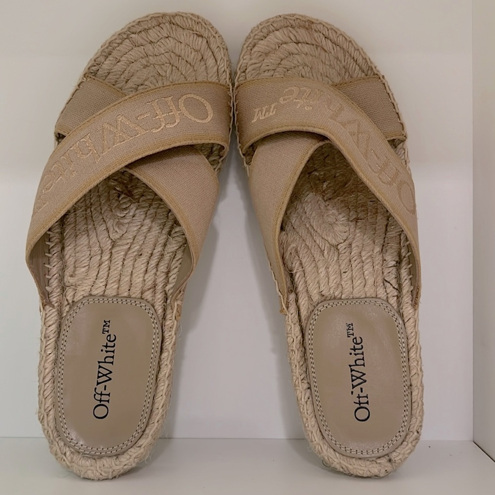 Off-White brand beige Espadrilla slide sandals
